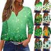 Жен. Футболка Футболка С принтом Пуговицы Рукав 3/4 Повседневные Выходные Мода Классический V-образный вырез Обычный Топ