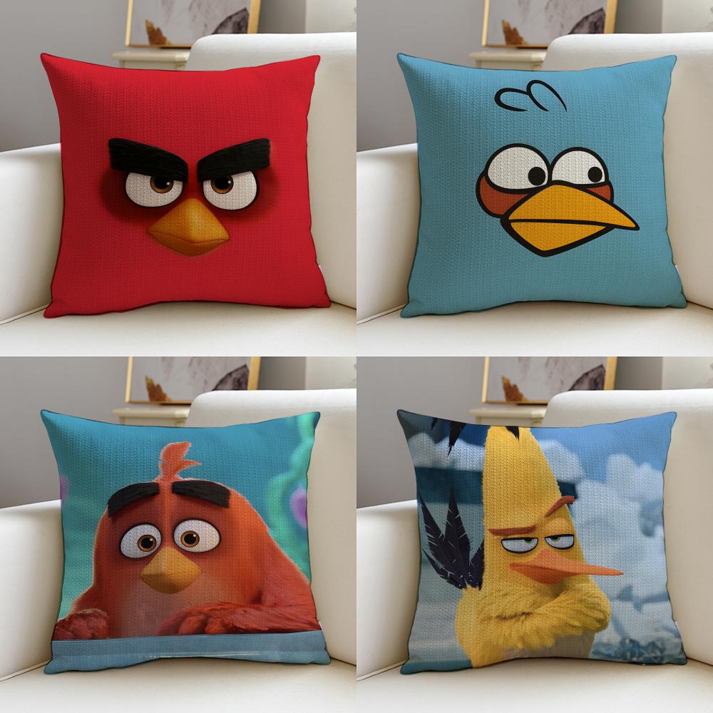 Fun AAngry BirdsS Cushion Cover Breathable and skinfriendly linen pillowcase square removable and washable cushion