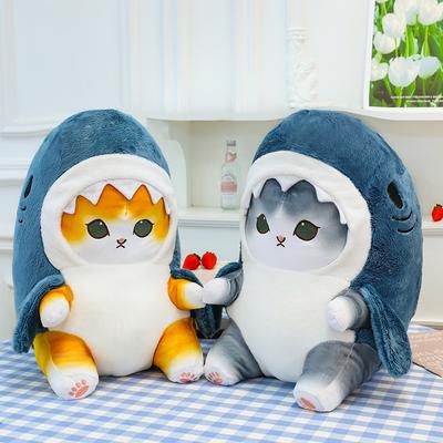 Милая, забавная плюшевая игрушка-кошка-трансформер (25-40 см). Прекрасный подарок для девочек и детей. Плюшевая игрушка-кошка-трансформер в виде акулы. Кавайная.