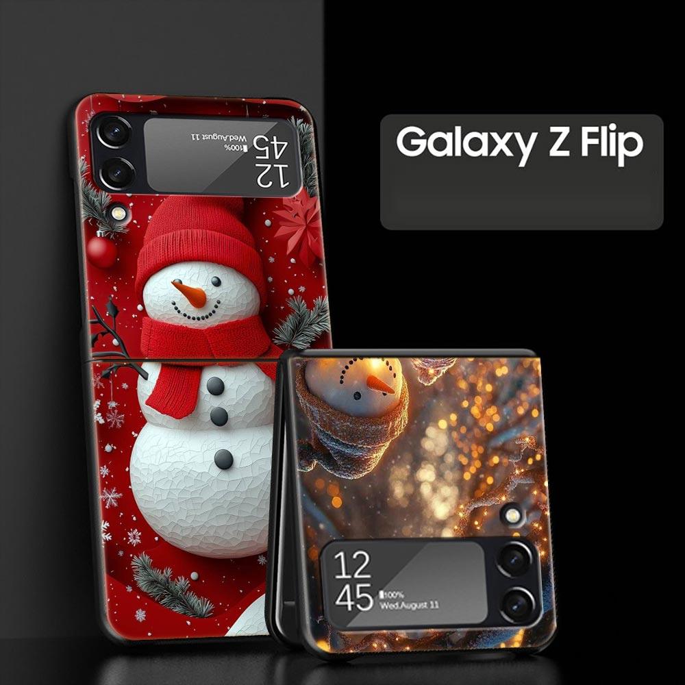 Рождественский Снеговик Жесткий ПК Чехол для Телефона Для Samsung Galaxy Z Flip 7 6 5 4 Черная Крышка Для Galaxy Z Flip 3 Складной Корпус Fundas Сумка