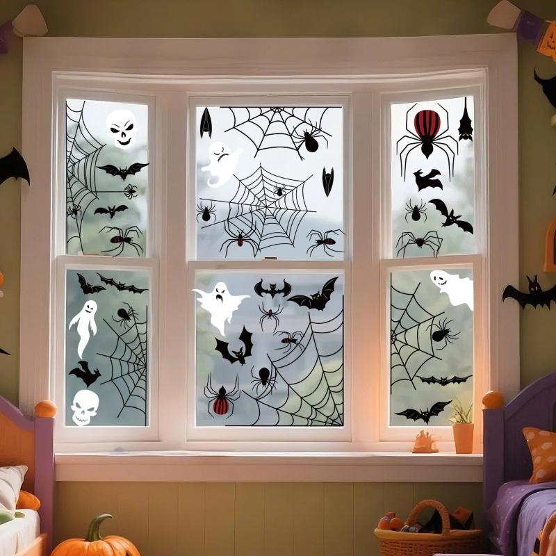 Halloween Window Sticker Pumpkin Bat Castle Pattern Wall Stickers Halloween Decals