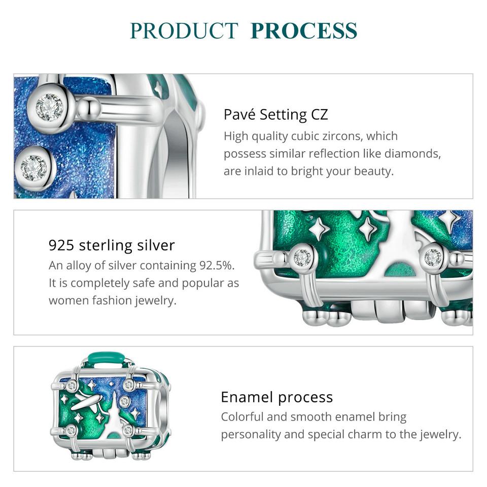 BAMOER Стерлингового Серебра 925 пробы Выпускной сезон Подвески Бусины Открывающийся Чемодан Висячие Подходят Оригинальный Браслет Ювелирные Изделия