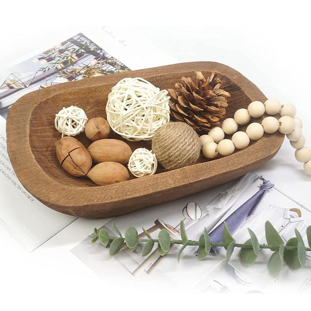1Pc Solid Wooden Dough Bowl Candle Tray Rustic Decorative Carving Bread Bowl for Home Tabletop Decor Rectangular Kitchen Counter