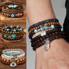 Vintage Hand-woven Multi-layer Turquoise Beaded Bracelets for Men Women Bohemian Holiday Jewellery Girl's Boy's Wooden Bead Bracelet