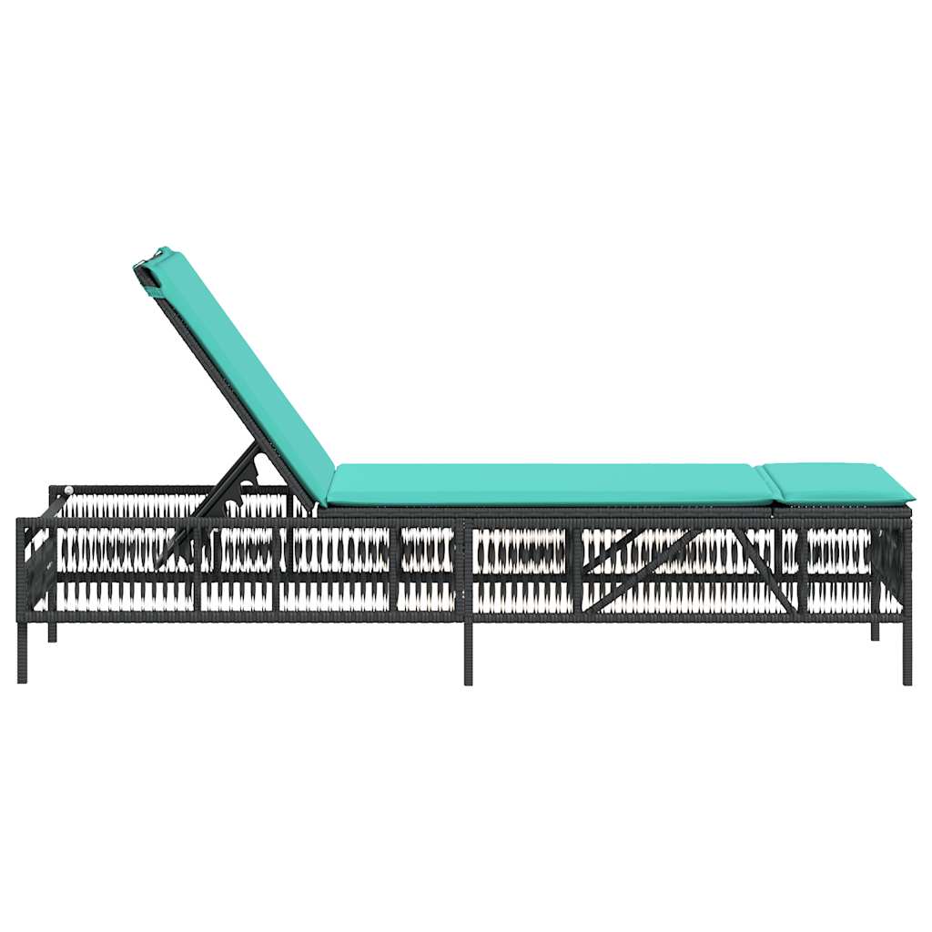 Sun Lounger with Cushions Black Poly Rattan