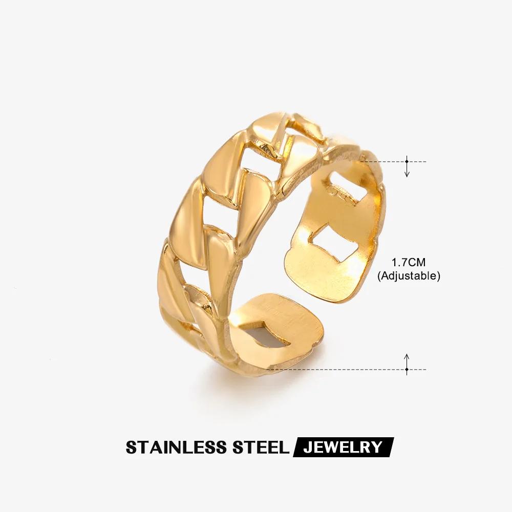 1Pcs Stainless Steel Geometric Chain Hollow Ring For Women Trendy Simple Personality Open Ring Waterproof Jewelry Accessories