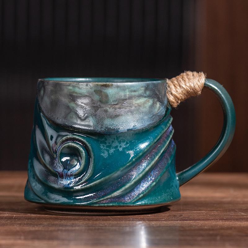 Irregular Retro Ceramic Coffee Mug - Unique Kiln-Changed Design