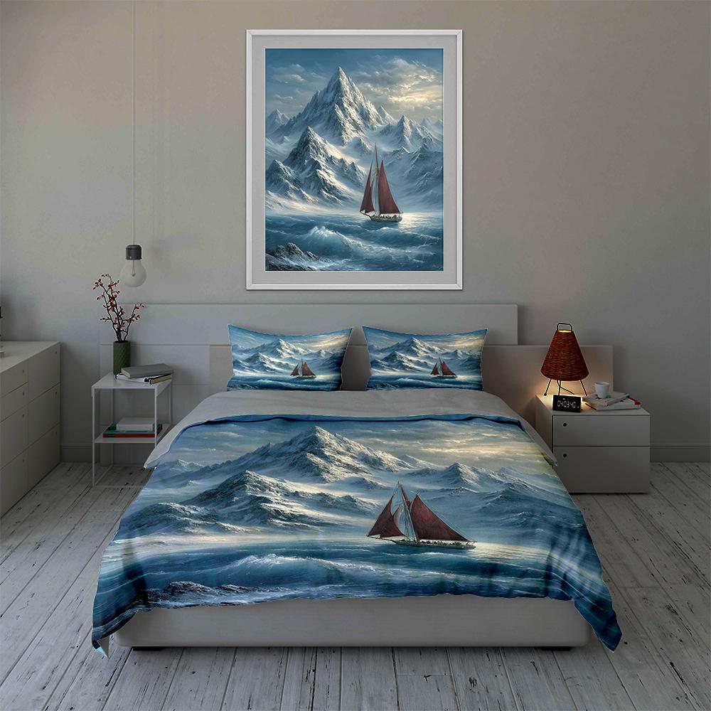 Sailing snowy mountains. Bedding Duvet cover sets Duvet covers Pillowcases gifts (1 * Duvet Cover 2 * Pillowcases, without duvet insert)