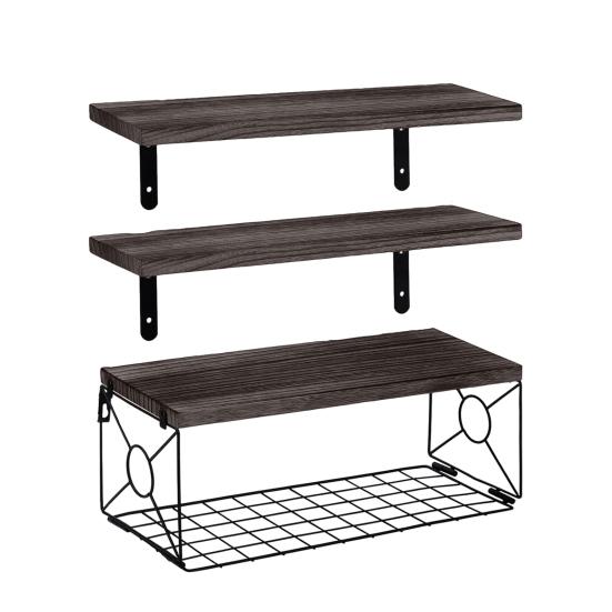 Настенная плавающая полка для ванной комнаты с металлическим ящиком, полка в деревенском стиле, деревянная, настенное крепление над унитазом, органайзер-стойка для хранения в домашнем офисе, гостиной