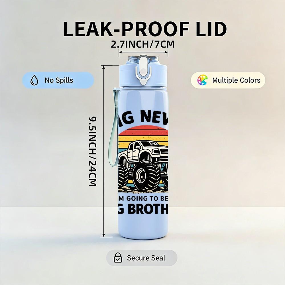 1PC Big News Big Brother Kid Slogan Print 750ml Color Plastic Sports Water Bottle Leakproof Flip Straw Lid Suitable for Sports Office Home Use