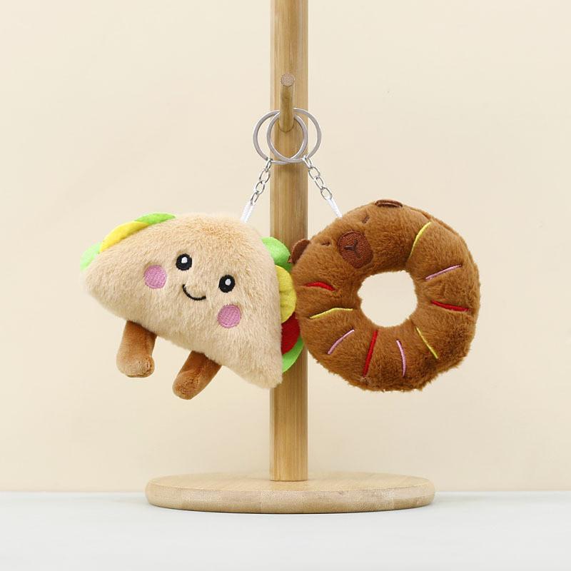 Plush Capybara Soft Keychain With Sandwich And Donut Shapes For Gift Giving