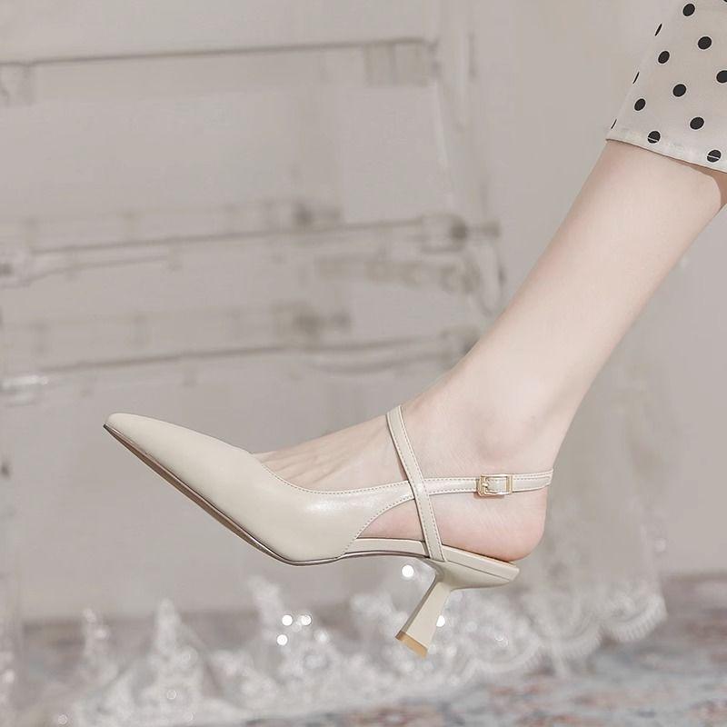 Versatile Pointed Head Bag Head Empty Sandals Women 2025 Summer New Thin Heel Soft Sole Fairy Wind One-word Buckle Single Shoes Women