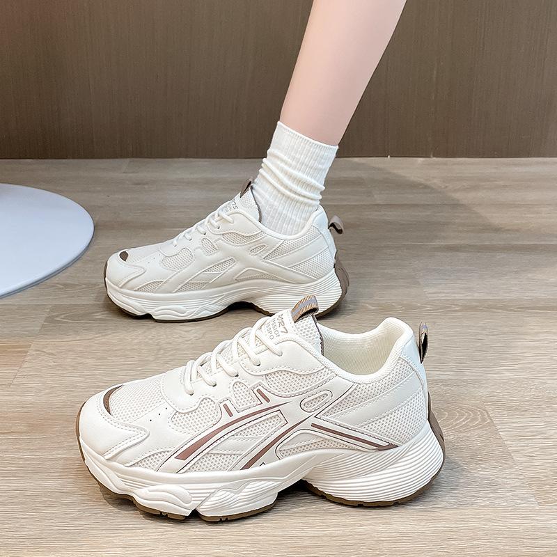 Дышащие студенческие кроссовки для утренней пробежки, женские кроссовки на толстой подошве для подъема веса, многофункциональные повседневные кроссовки с цветными блоками