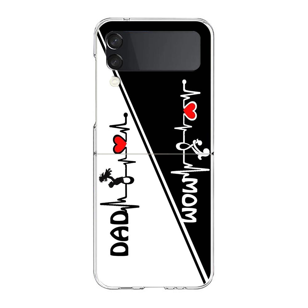 Cute Couple Letters art Phone Case For Samsung Galaxy Z Flip 3 4 5 Hard Folding Clear PC Bumper For Samsung Z Flip 6 Back Cover