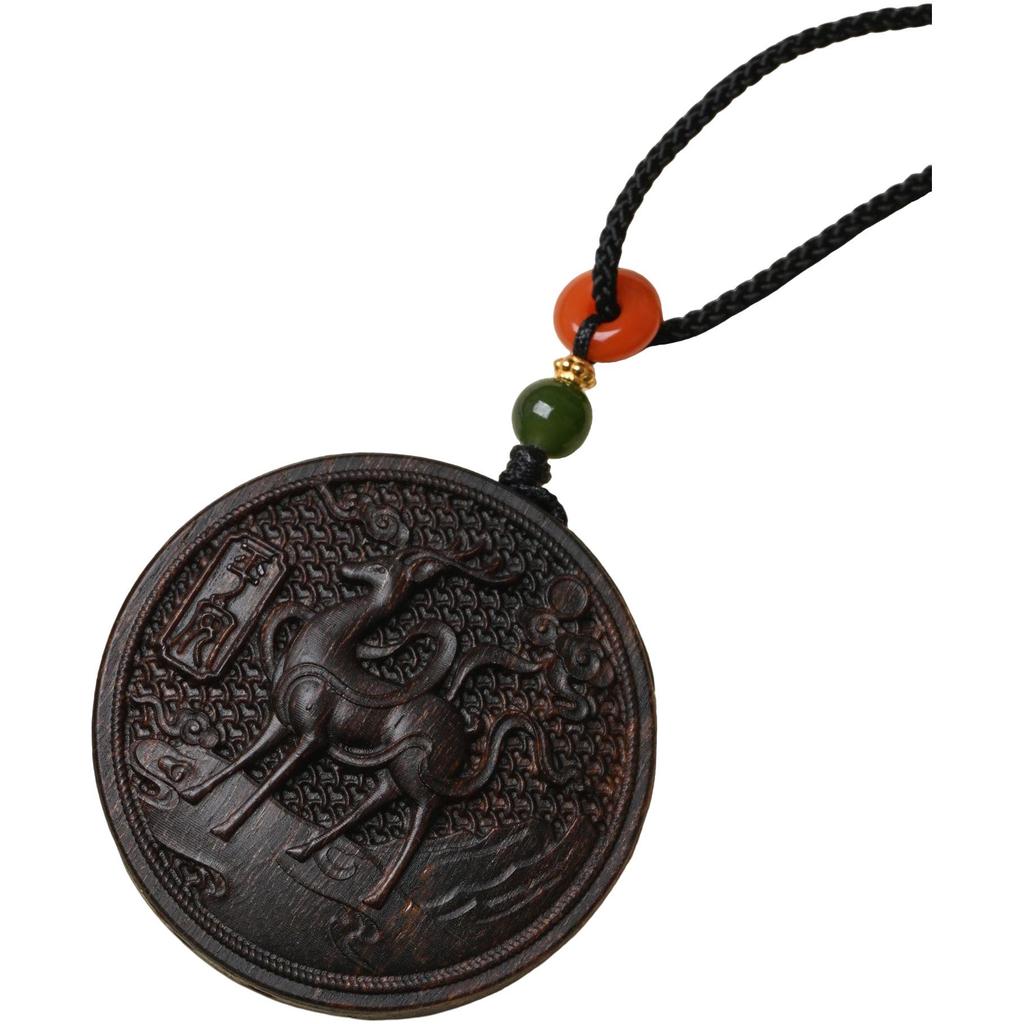 One Deer Safe: Vietnamese Phu Son Red Soil Agarwood Carving Pendant with Sinking Water Texture and Wild Sugar Knot