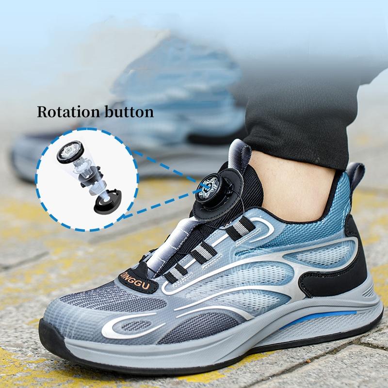 Рабочая защитная обувь с вращающейся кнопкой, мужская обувь со стальным носком, противоударные рабочие кроссовки с защитой от проколов, защитные защитные ботинки