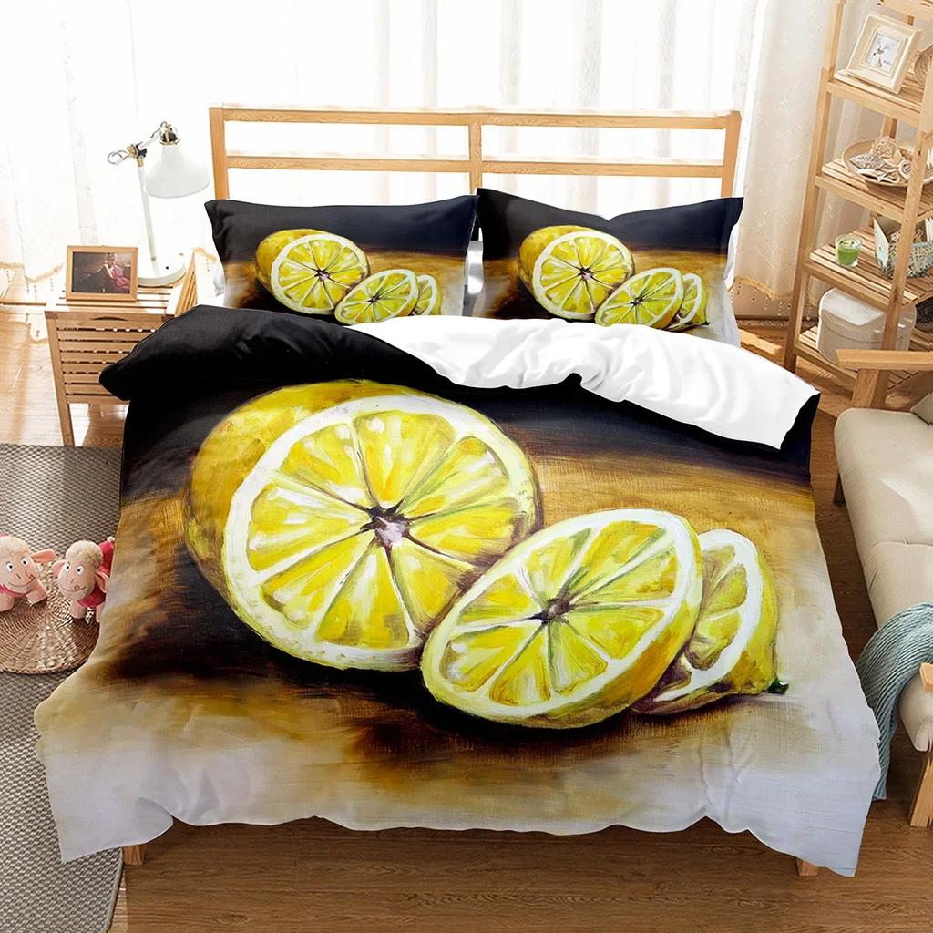 Комплект постельного белья Lemon с рисунком свежих фруктов, двуспальное односпальное одеяло размера King Size для детей, подростков и взрослых, комплект постельного белья, пододеяльник