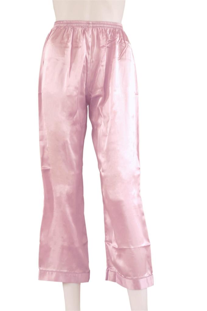 Silk Floral Long Open Top and Bottom Natural Pink 100% Women's Pajamas, Nightwear, Loungewear, Embroidered, Sleeves, Front, Set, Materials, (L)