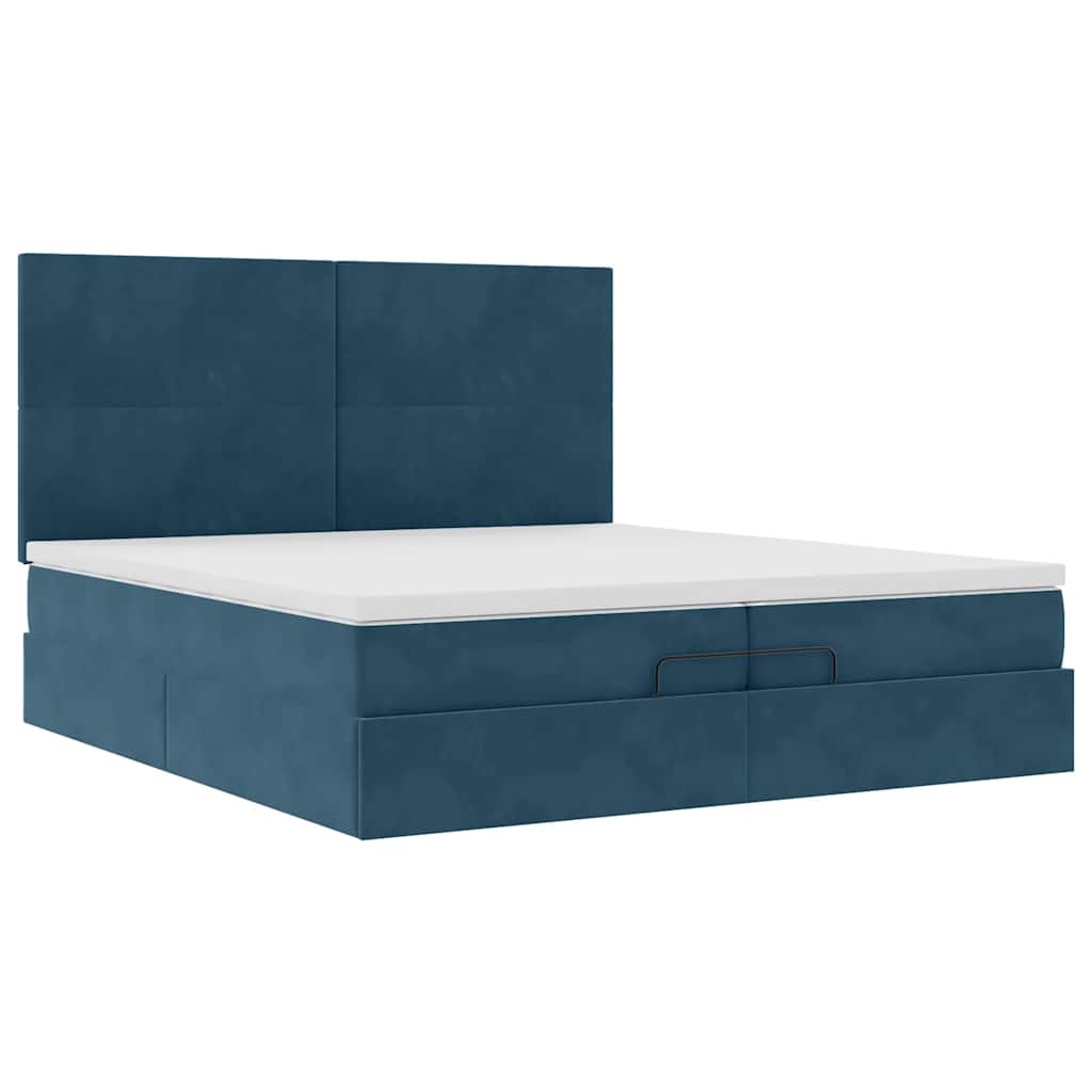 Ottoman Bed with Mattresses Dark Blue 200x200 cm Velvet
