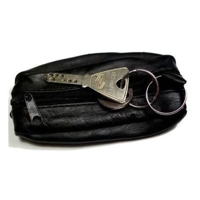 Porte-monnaie - Cuir Agneau - Noir - Mixte - 2 emplacements zippés - Dimensions 12x6 cm