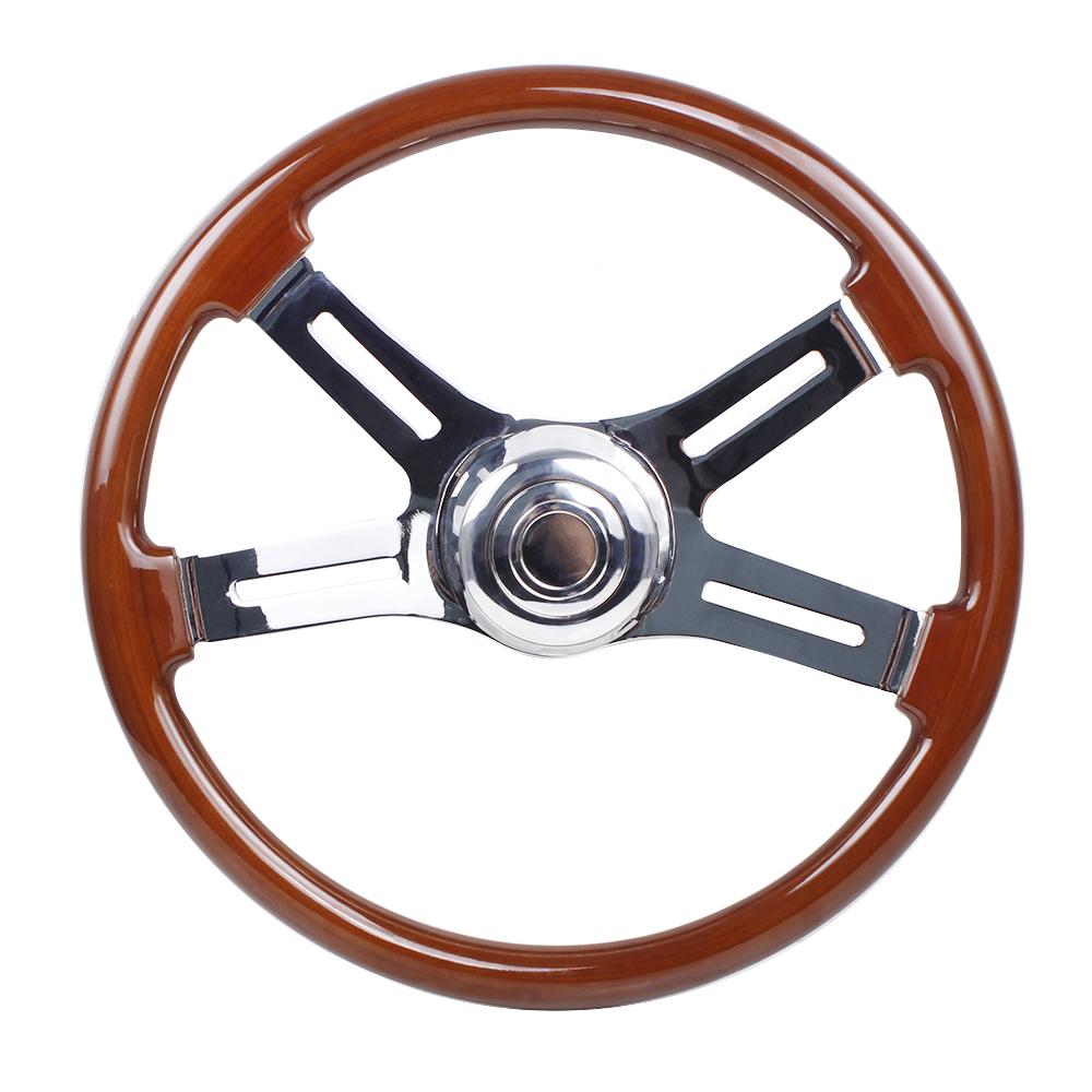 RASTP-New Truck Wooden 455mm 18''Classic Steering Wheel 3 Electroplated Steel Big Car Classic Wood Grain Finish RS-STW030