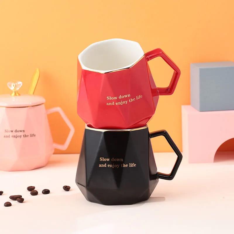 Кофейная чашка, кружка с крышкой, ложка, керамическая чашка, европейский стиль, корейская студентка, большая емкость, чайная чашка, домашняя питьевая вода