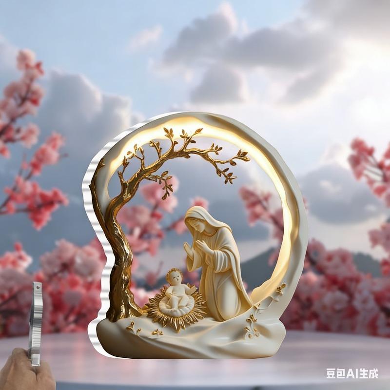 2D Flat Holy Family Acrylic Desk Decor Plaque, Mary & Baby Jesus, Suitable for Wall Decoration, Porch, Room, Villa, Accents Home, Hallway, or Workplac