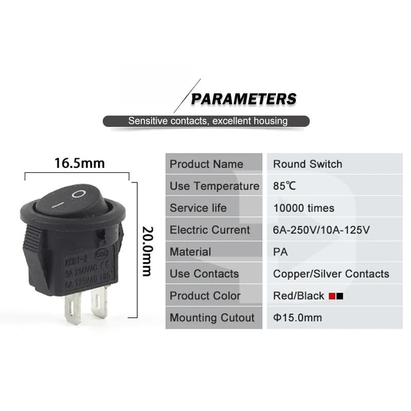 10 шт. Мини-круглые 2-контактные маленькие круглые лодочные переключатели-клавиши черного, черного и красного цвета KCD1-105