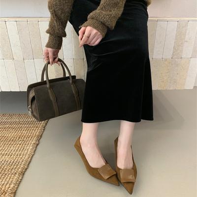 Туфли-лодочки на шпильке, замшевые туфли с острым носком, женская обувь 2025 весна и осень, французский каблук-рюмочка, туфли для работы с юбкой