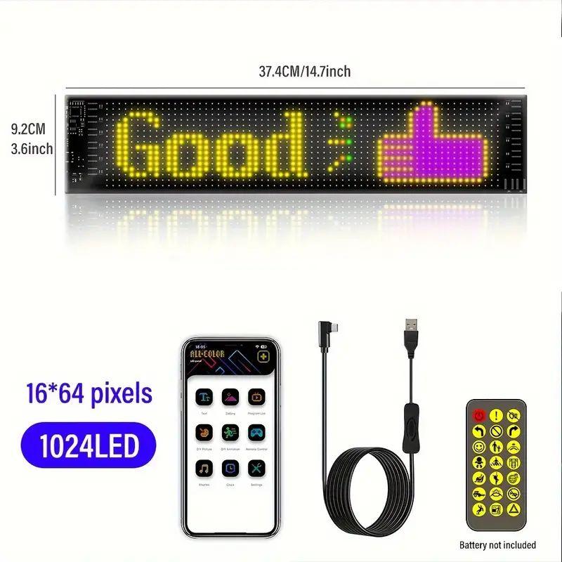 USB 5V LED Matrix Panel RGB Pattern DIY Text Halloween Christmas Room Decor Animation Remote Control+App Control Car Display