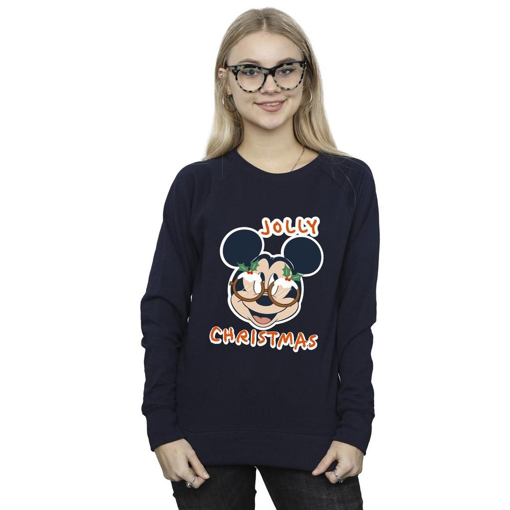 Disney Womens/Ladies Mickey Mouse Jolly Christmas Glasses Sweatshirt