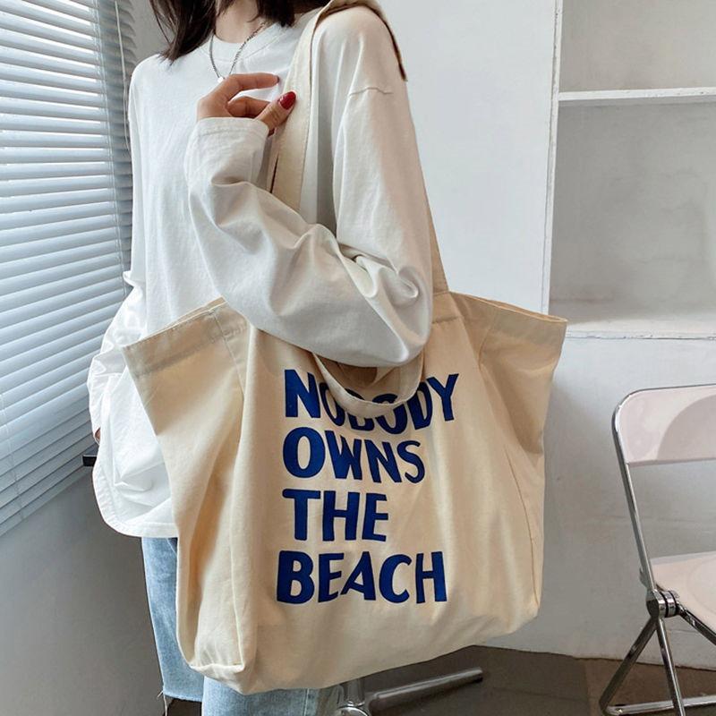 Artful Literary Letter Print Canvas Tote Bag Stylish Shoulder Bag for Booklovers Durable Spacious for School
