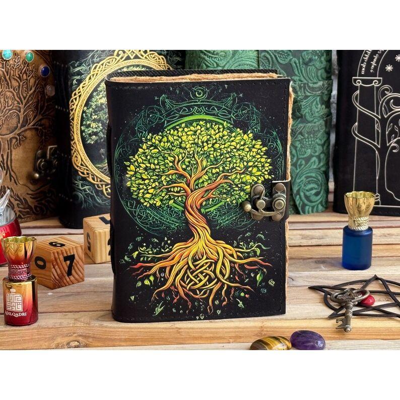 Журнал из кожи Древо жизни - Кожаные блокноты для женщин - Журнал для зарисовок книга Пустая книга заклинаний