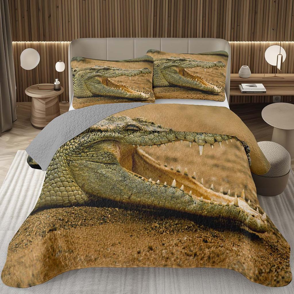 Подростковый крокодиловый плед с узором аллигатора, стеганый комплект постельного белья размера фулл/квин с дикими животными для детей, мальчиков, девочек