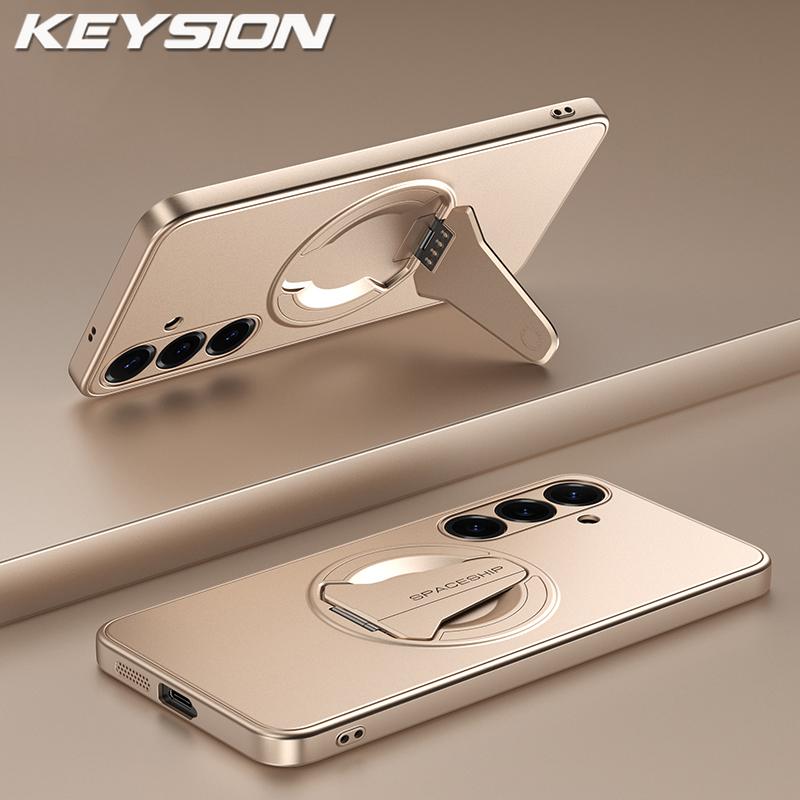 KEYSION Магнитный чехол для телефона Samsung S26 Ultra 5G Металлическая краска TPU+PC Вертикальная подставка Ударопрочный чехол для Galaxy S26+ Plus