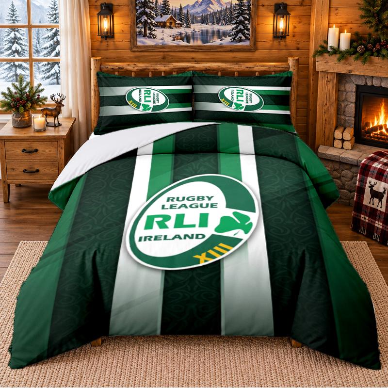 Printed 3Pcs Bedding Set Ireland Rugby Pattern Bed Sheet Pillowcase For Bedroom Decor