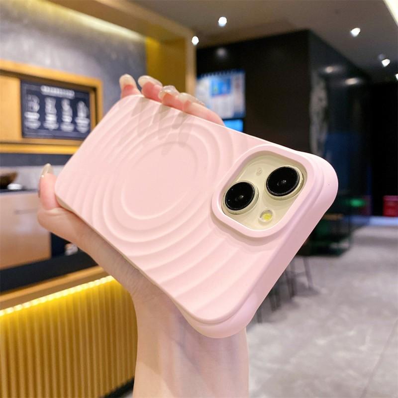 Magnetic Wave Texture Liquid Silicone Case IPhone 16 Pro Max 15 Series Anti-Drop Soft TPU Cover Pure Color