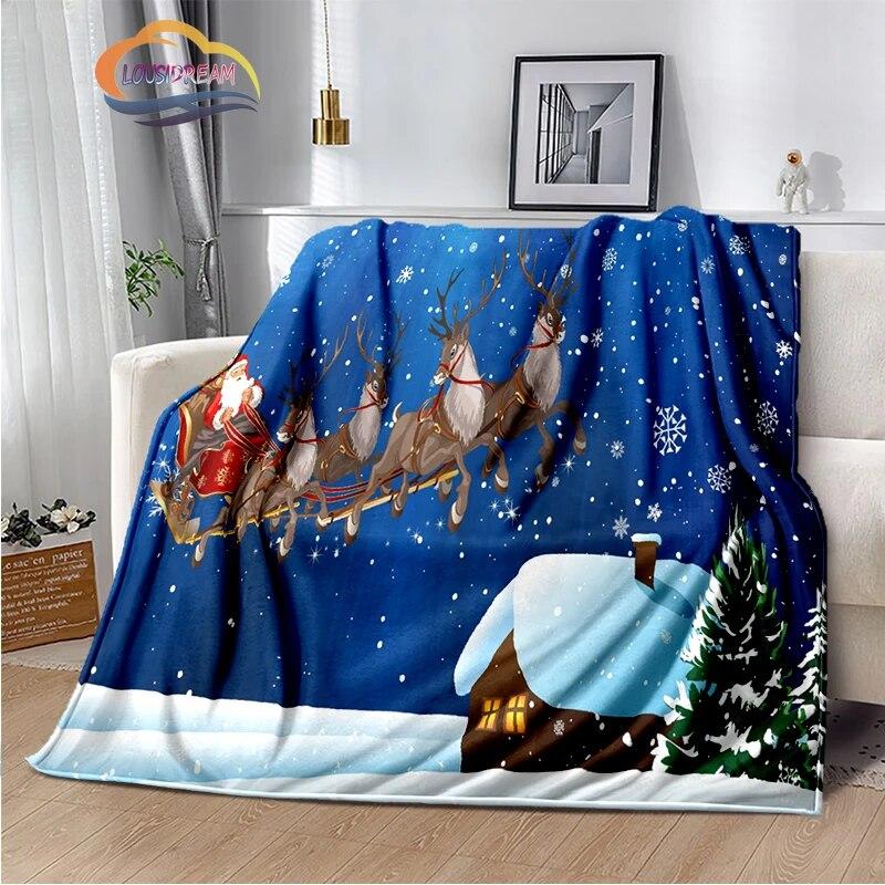 Christmas Series Flannel Cashmere Blanket Santa Pattern Comfortable Warm Sofa Bed Gift Blanket