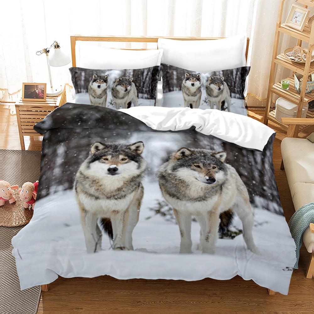 Пододеяльник с 3D рисунком волка, комплект постельного белья, пододеяльник, наволочка, 2 или 3 двуспальные кровати, односпальная кровать, полный размер, мягкая моющаяся молния, украшение для дома