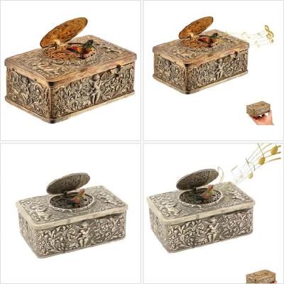 Коллекционная механическая музыкальная шкатулка с поющей птицей и 3D рельефными мотивами листьев, антикварные декорации из сплава с заводным механизмом для особого события