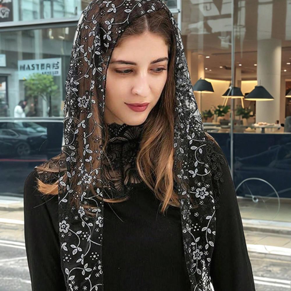 Transparent Lace Triangle Scarf Embroidered Flower Tassels Scarves Retro Lace Shawl Travel