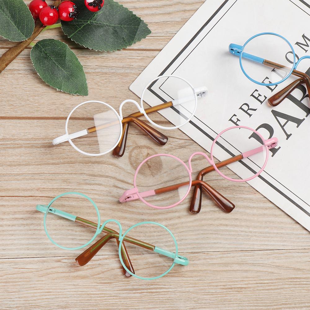 For 12/18 Inch Small Eyeglass Miniature Eyewear Metal Frame Round-Shaped Clear Lens Doll Glasses