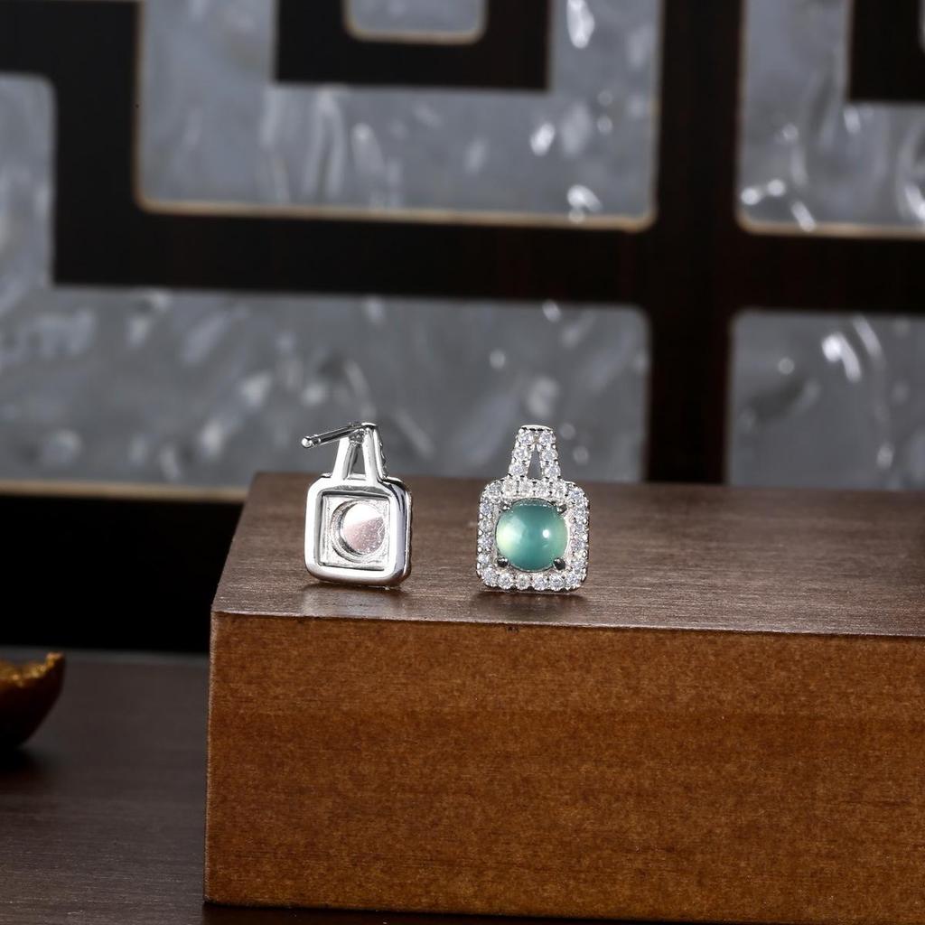 Серьги-пусеты из стерлингового серебра 925 пробы в виде подсолнухов с натуральным нефритом Вэлянского голубого водного цвета