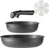 Сковорода CAROTE 4 Fire PFOS Pot Removable Set для Living Marble Smooth Easy To Oven One Year Black EW Series Set, Pieces, IH/Gas Compatible, PFOA,