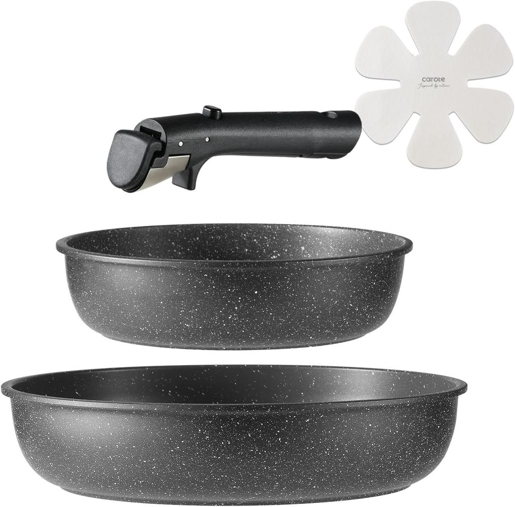 Сковорода CAROTE 4 Fire PFOS Pot Removable Set для Living Marble Smooth Easy To Oven One Year Black EW Series Set, Pieces, IH/Gas Compatible, PFOA,
