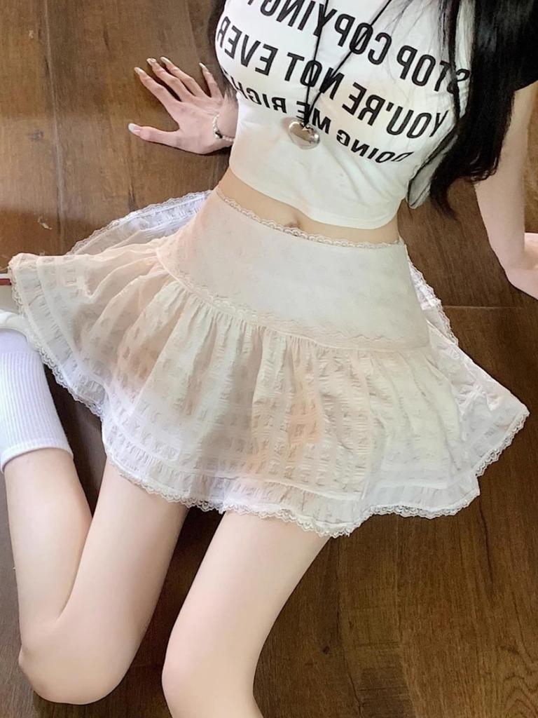 Женская белая мини-юбка, милая, в стиле балета, верхняя одежда, высокая талия, кружевная, А-силуэт, короткая юбка, одежда 2010 года, лето