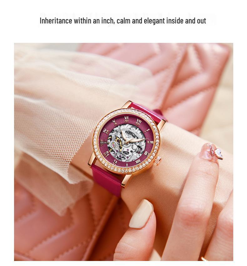 Женские повседневные механические часы OUBAOER с циферблатом с римскими цифрами, водонепроницаемый дизайн