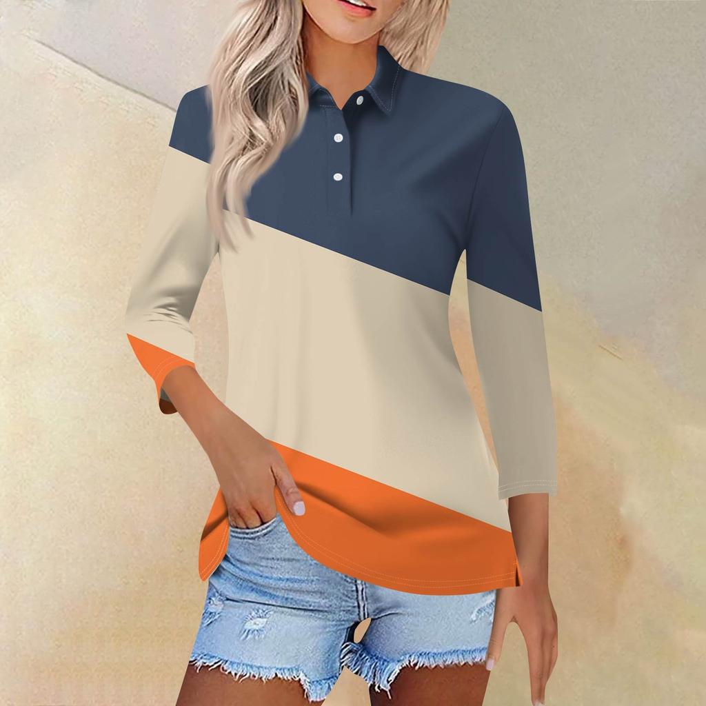 Женская модная повседневная рубашка с короткими рукавами 3/4 с лацканами и принтом, женские топы на пуговицах