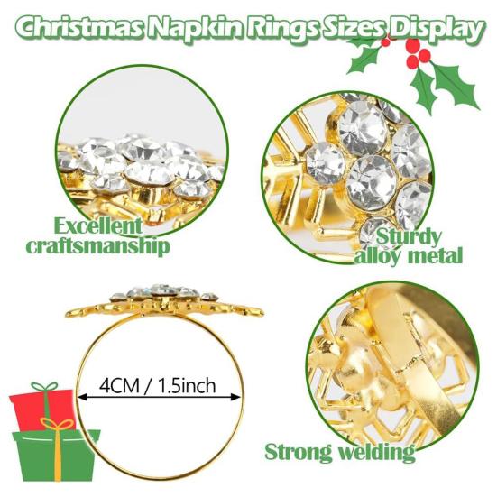 Christmas Napkin Rings Alloy Snowflake Elk Tree Napkin Holders Decorative Napkin Rings for Holiday Dining Table Decoration
