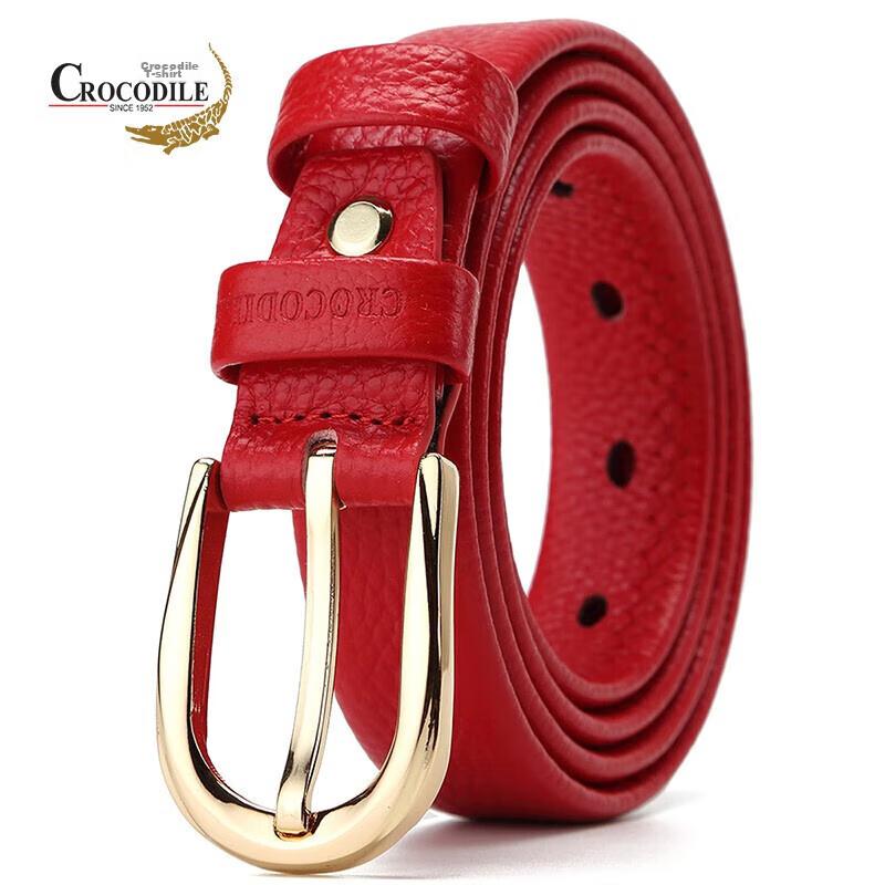 CROCODILE Zodiac Year Belt, Fashionable Genuine Leather Women's Pin Buckle Belt, Birthday Gift, 1430 Red, for Girlfriend